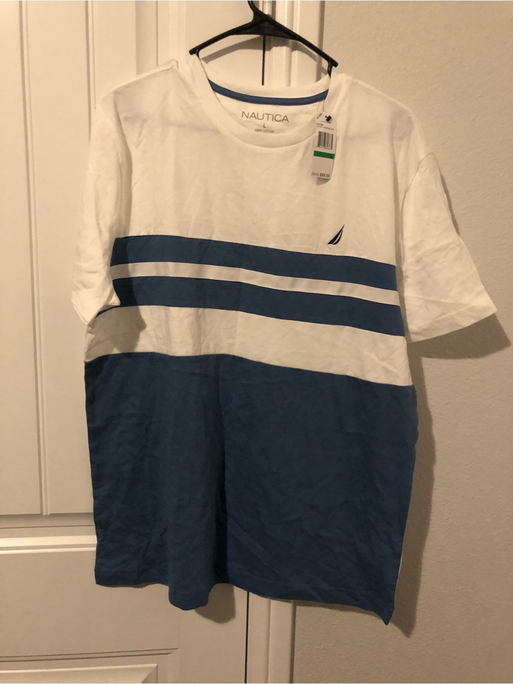 Nautica White and Blue Striped Crewneck Tee